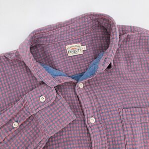FAHERTY BRAND Mens L Red Blue Gingham Check Long Sleeve Button Up Shirt Cotton